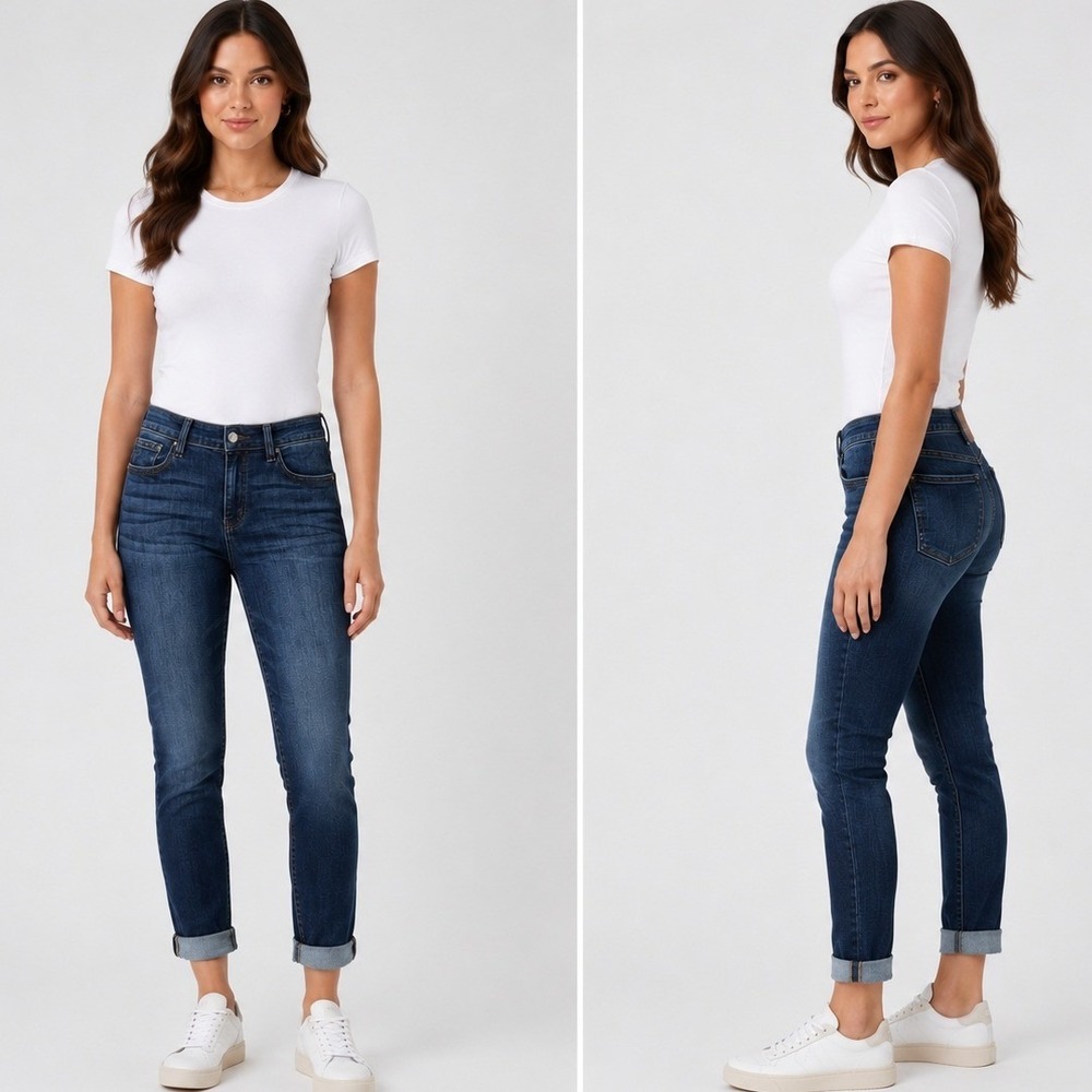 Judy Blue Women Mid Rise Slim Fit Jeans Dark Wash Stretch‎ 9/29 JB82428DK Cuffed